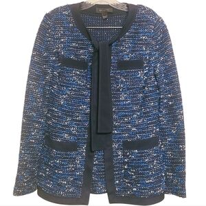 St. John | Navy Blue & White Patterned Wool Blend Two Piece Skirt Suit (Size 8)